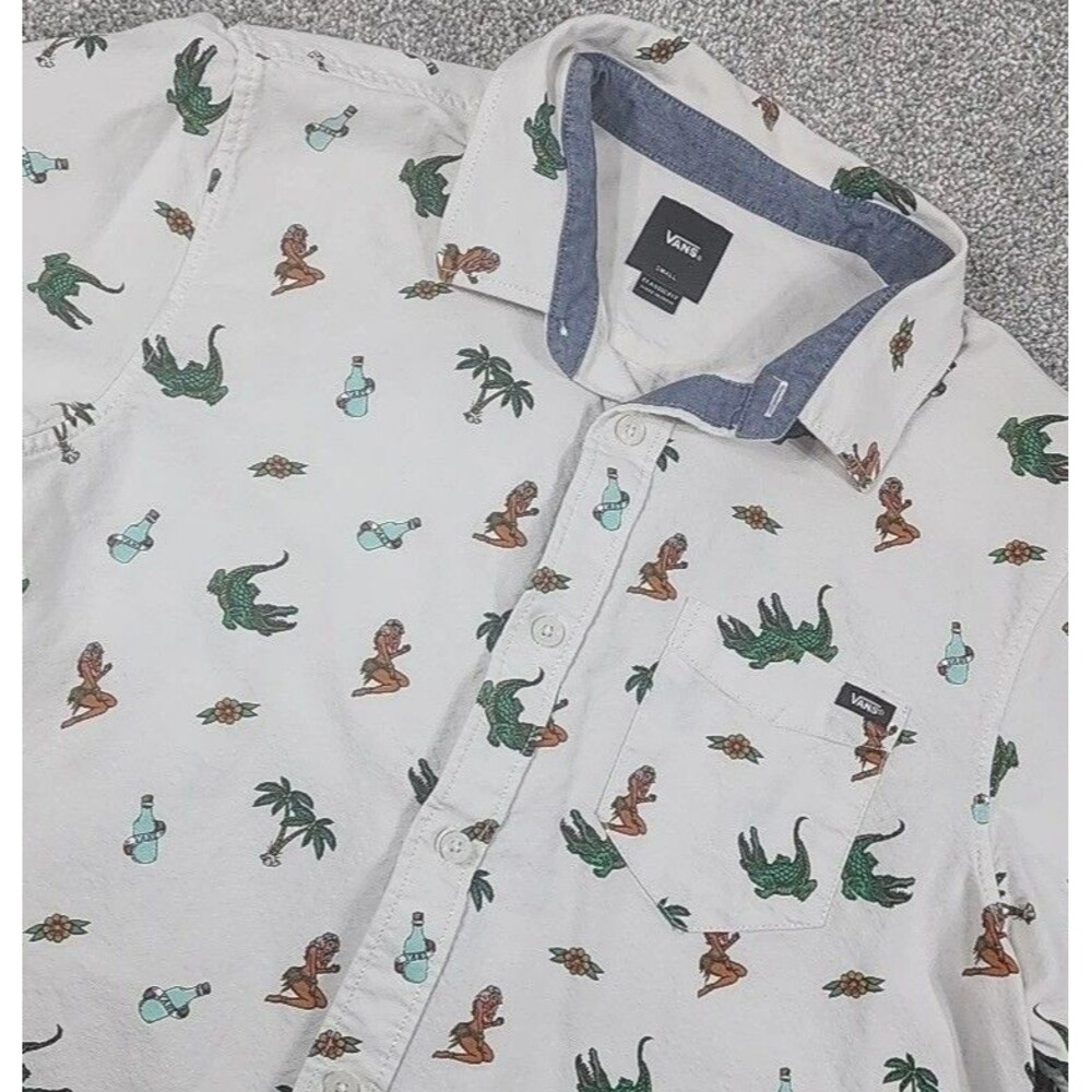 Vans Off The Wall Hula Girl Men's Button Up Short Sleeve Shirt Small Classic Fit